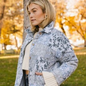 Millennium Women's Floral Puffer Jacket - Light Blue